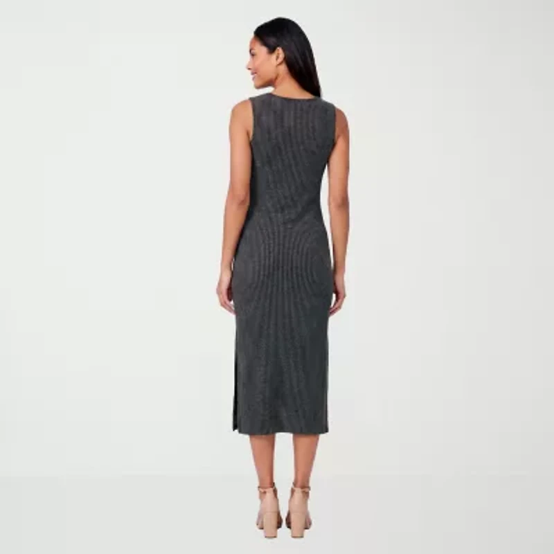 24seven Comfort Apparel Womens Midi Scoop Neck Sleeveless Casual Bodycon Dress