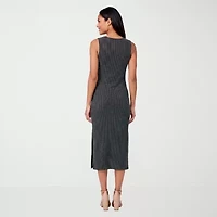 24seven Comfort Apparel Womens Midi Scoop Neck Sleeveless Casual Bodycon Dress