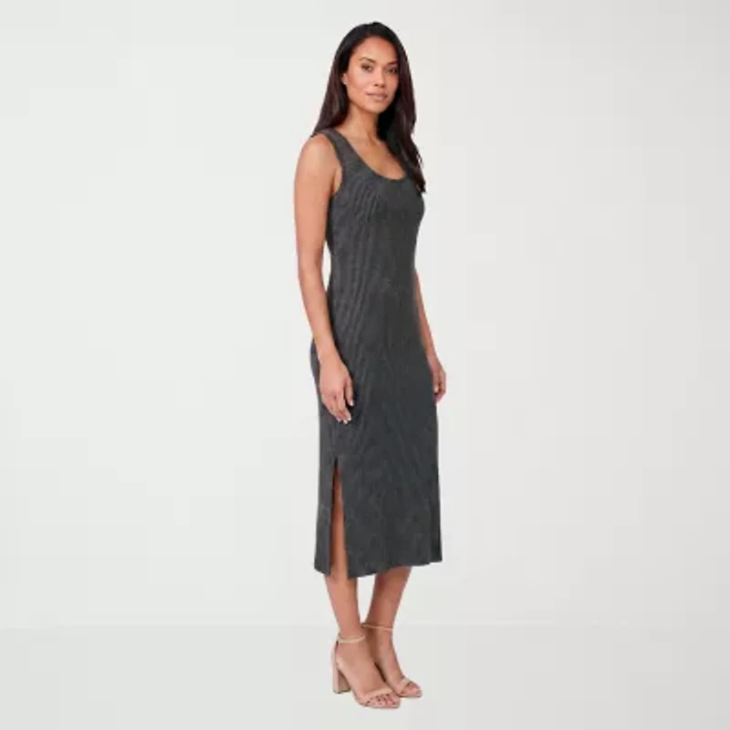 24seven Comfort Apparel Womens Midi Scoop Neck Sleeveless Casual Bodycon Dress