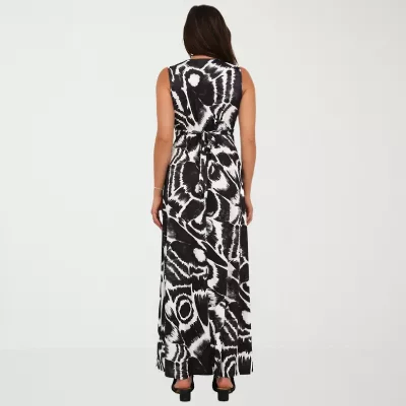 24seven Comfort Apparel Womens V Neck Sleeveless Paisley Empire Waist Dress