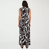 24seven Comfort Apparel Womens V Neck Sleeveless Paisley Empire Waist Dress