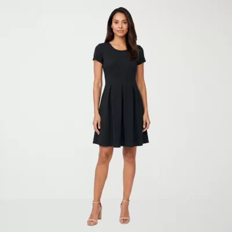 24seven Comfort Apparel Womens Scoop Neck Short Sleeve Fit + Flare Dress