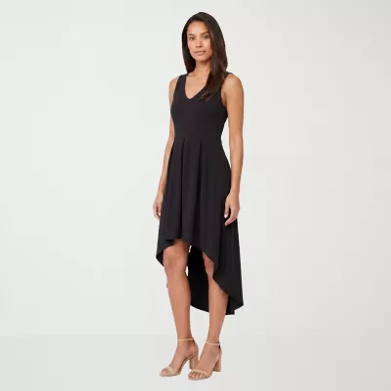 24seven Comfort Apparel Womens Midi V Neck Sleeveless Fit + Flare Dress
