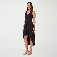 24seven Comfort Apparel Womens Midi V Neck Sleeveless Fit + Flare Dress