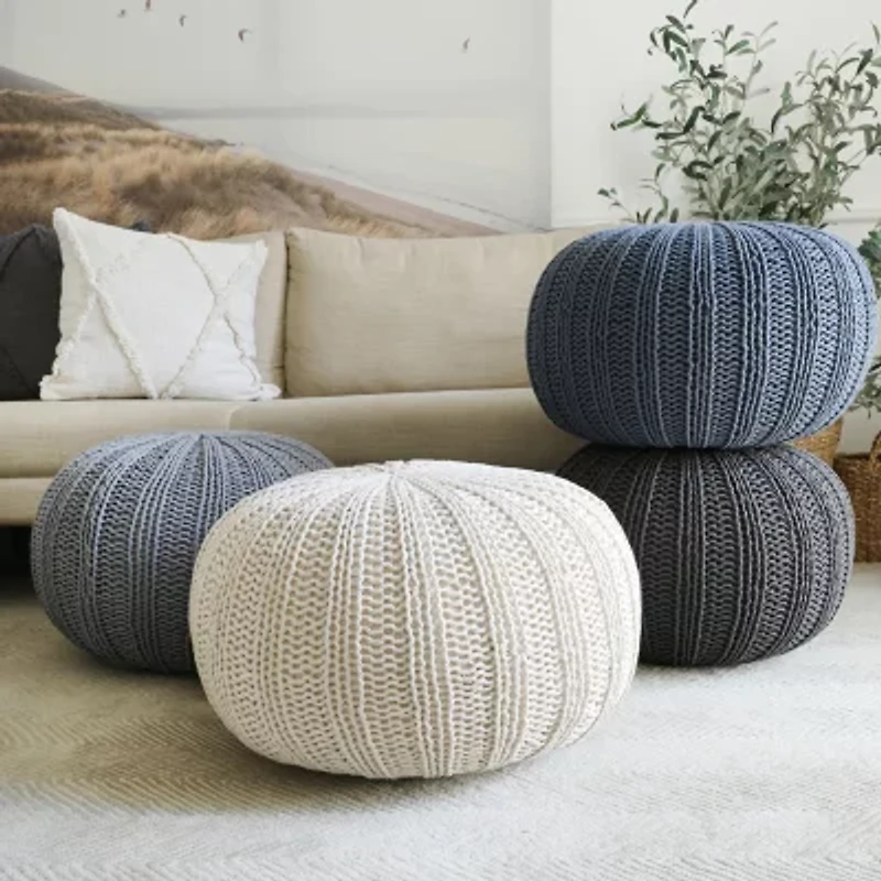 LR Home Montra 16" Handmade Cableknit Cotton Pouf