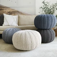LR Home Montra 16" Handmade Cableknit Cotton Pouf