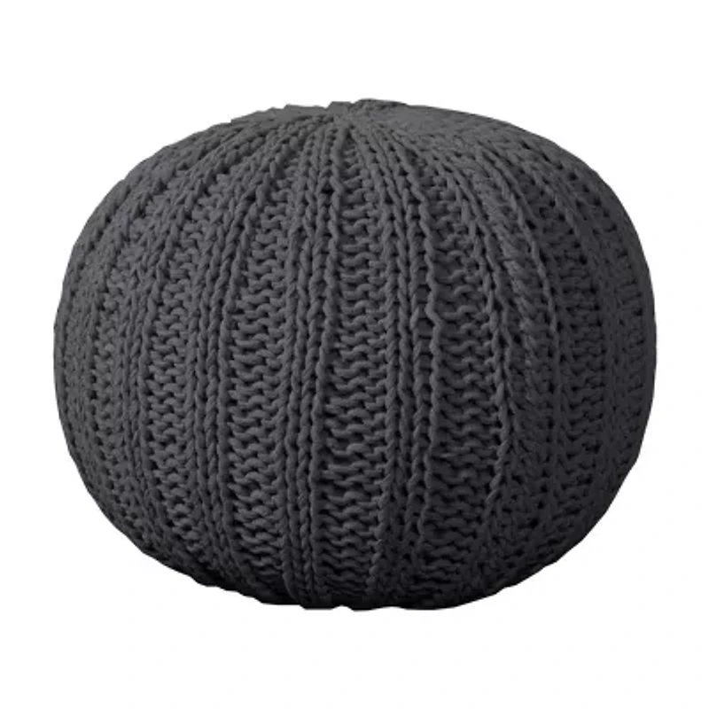 LR Home Montra 16" Handmade Cableknit Cotton Pouf