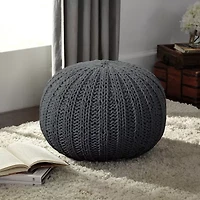 LR Home Montra 16" Handmade Cableknit Cotton Pouf