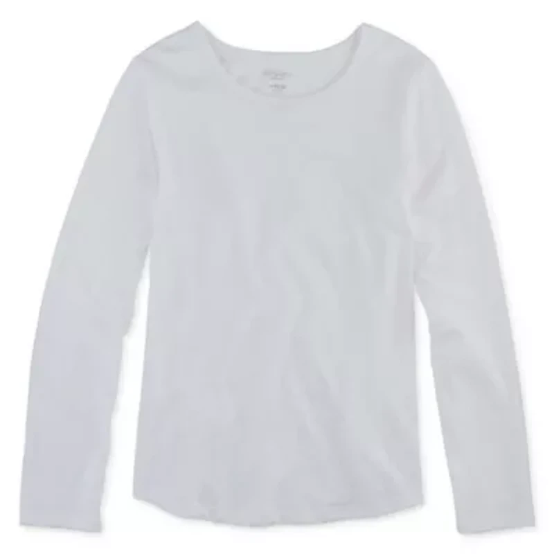 Arizona Little & Big Girls Round Neck Long Sleeve Graphic T-Shirt
