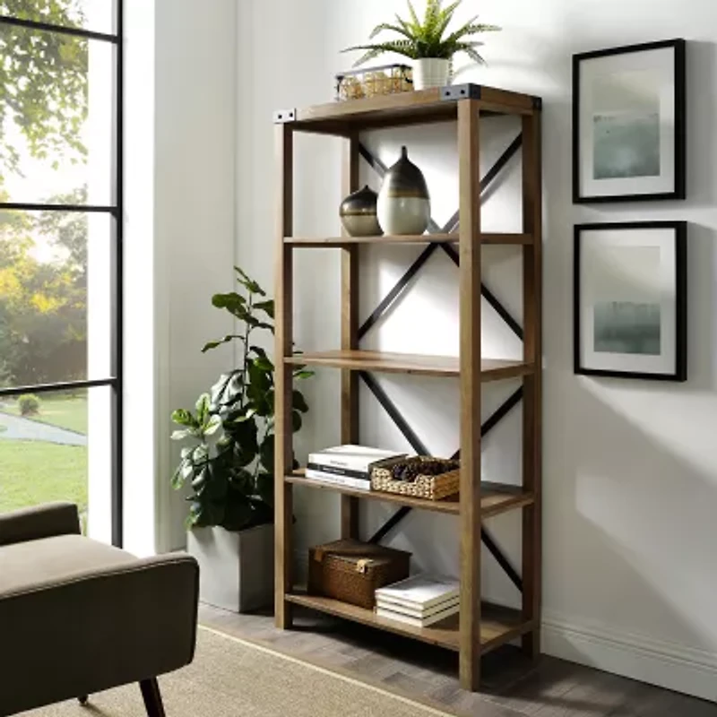 Farmhouse Metal Accented Wood Bookcase