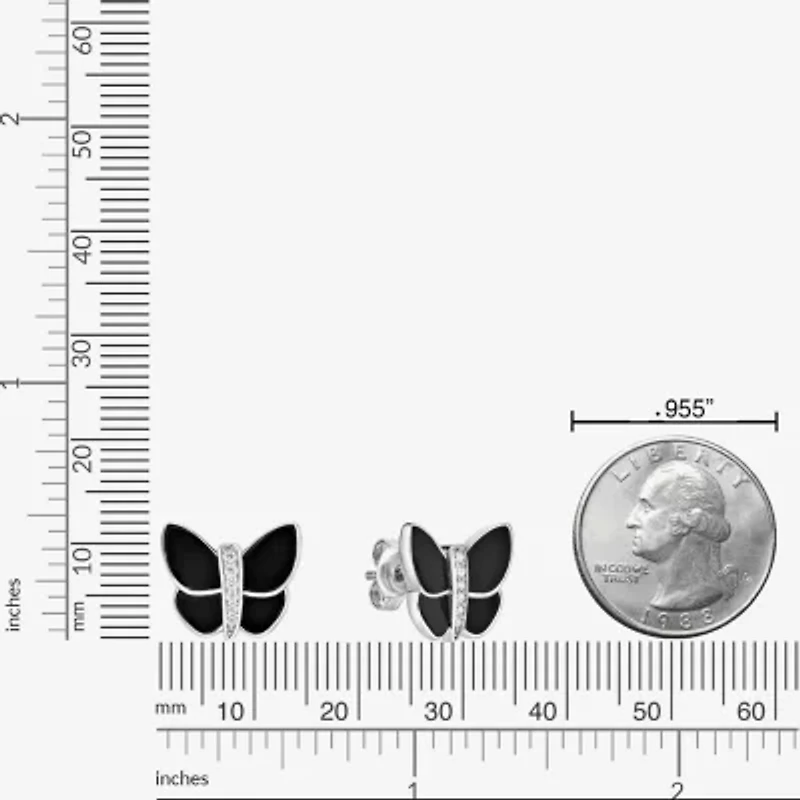 Genuine Black Onyx Sterling Silver 12mm Butterfly Stud Earrings