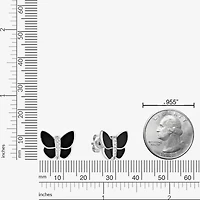 Genuine Black Onyx Sterling Silver 12mm Butterfly Stud Earrings