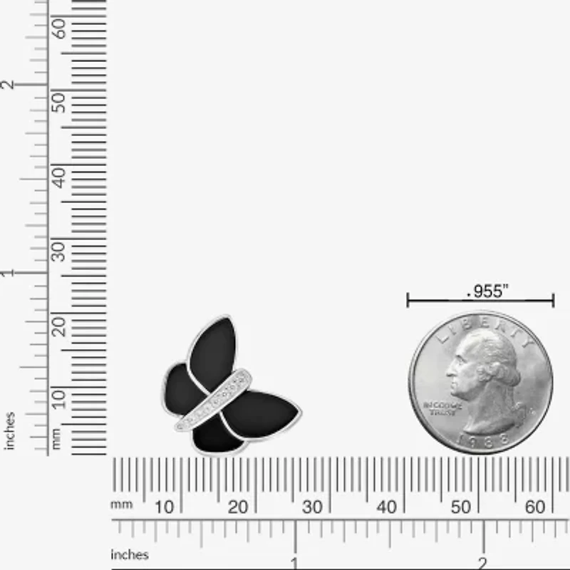 Womens Genuine Black Onyx Sterling Silver Butterfly 18 Inch Pendant Necklace