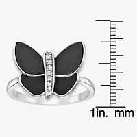 Womens Genuine Black Onyx Sterling Silver Butterfly Cocktail Ring