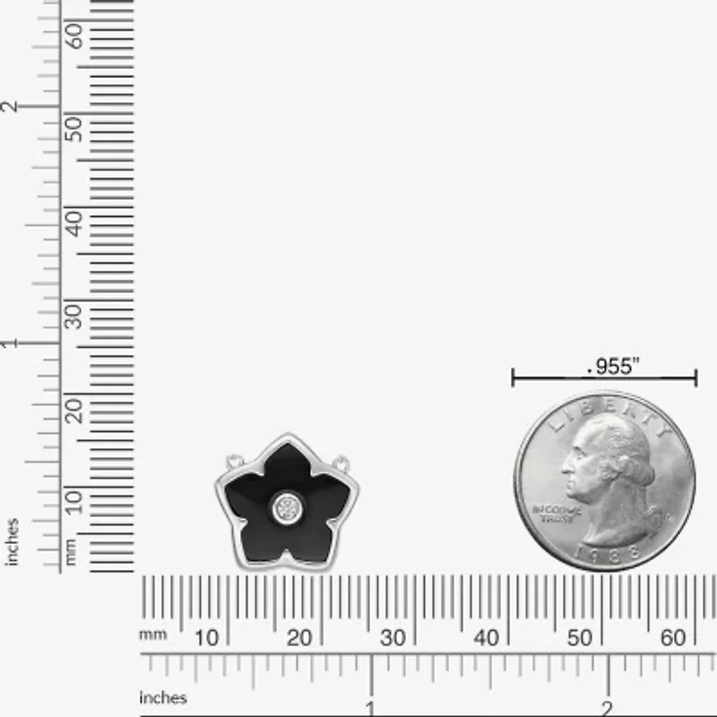 Womens Genuine Black Onyx Sterling Silver Flower 18 Inch Pendant Necklace