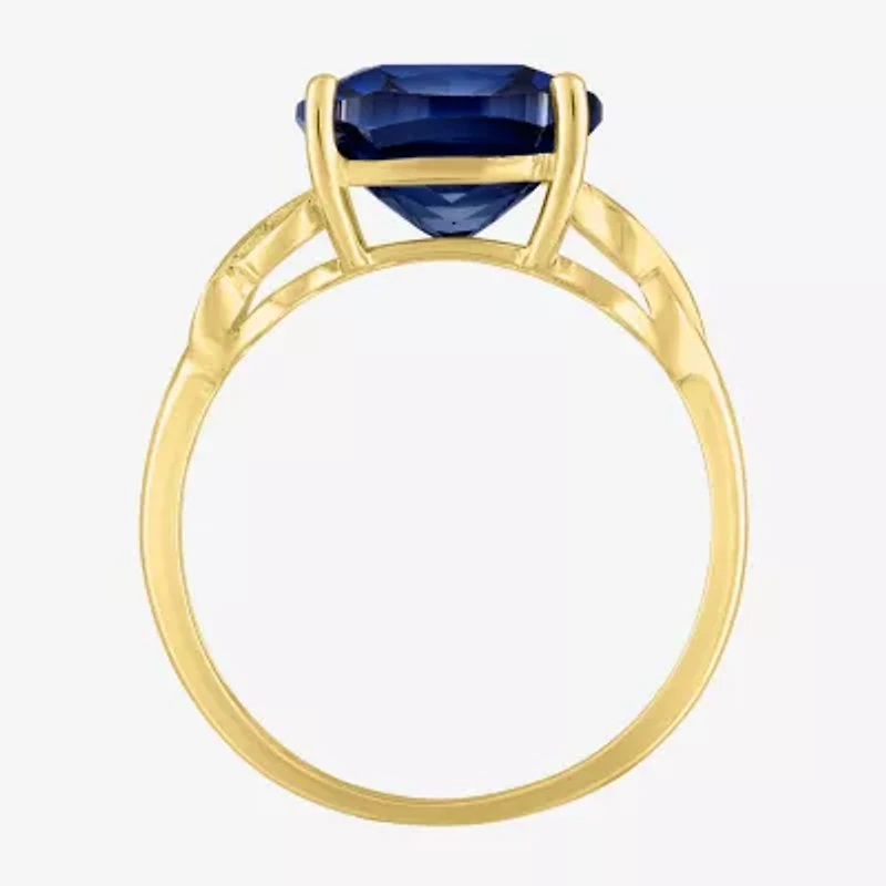 Womens Diamond Accent Gemstone 10K Gold Side Stone Cushion Cocktail Ring
