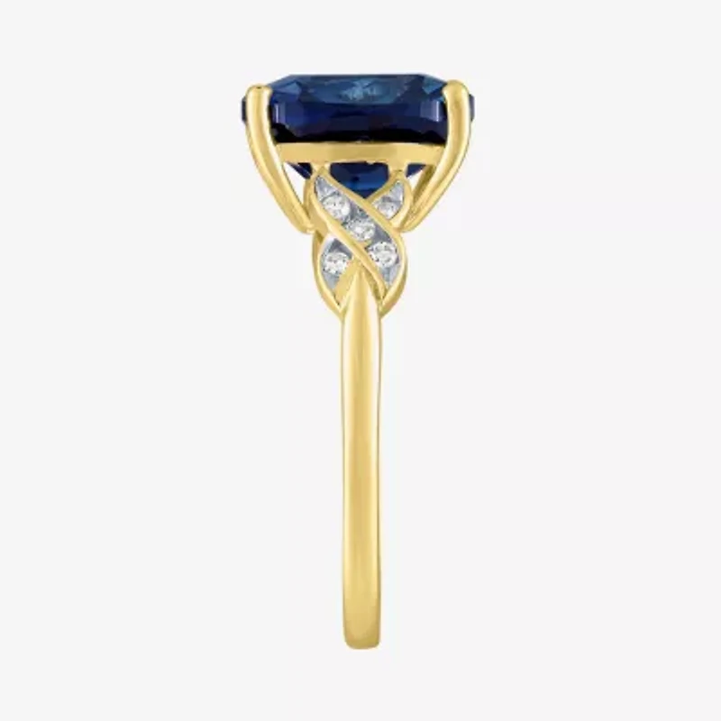 Womens Diamond Accent Gemstone 10K Gold Side Stone Cushion Cocktail Ring