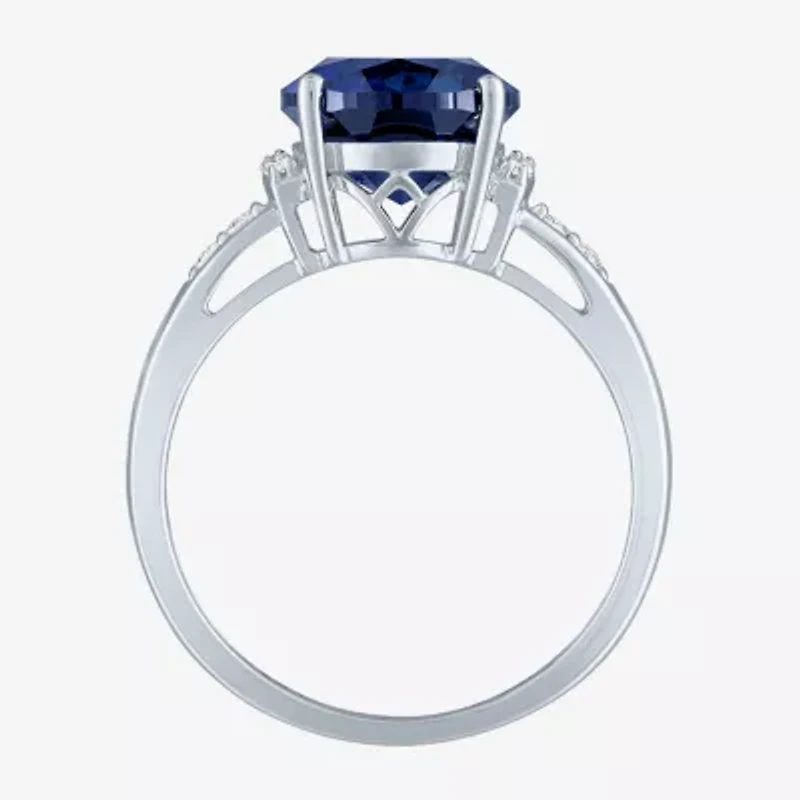 Womens Diamond Accent Lab Created Gemstone 10K Gold Side Stone Cocktail Ring