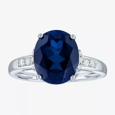 Womens Diamond Accent Lab Created Gemstone 10K Gold Side Stone Cocktail Ring