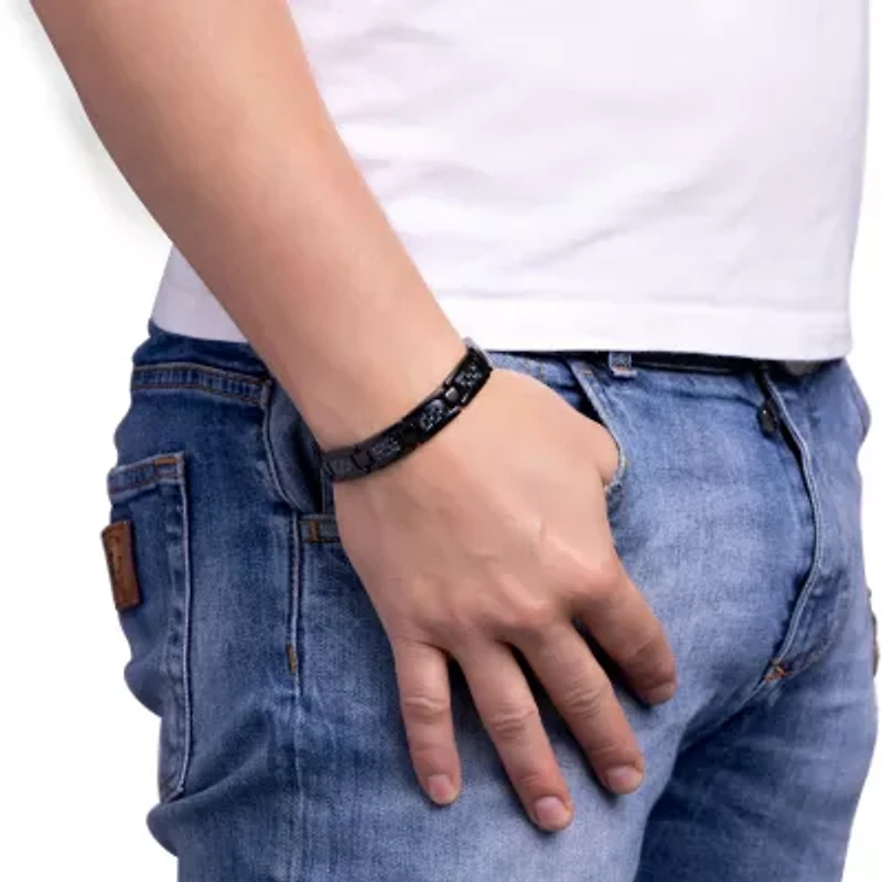 Mens Black Titanium with Blue Carbon Fiber Inlay Bracelet