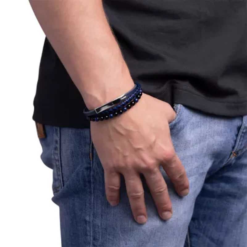 Mens Stainless Steel Beaded Bracelet