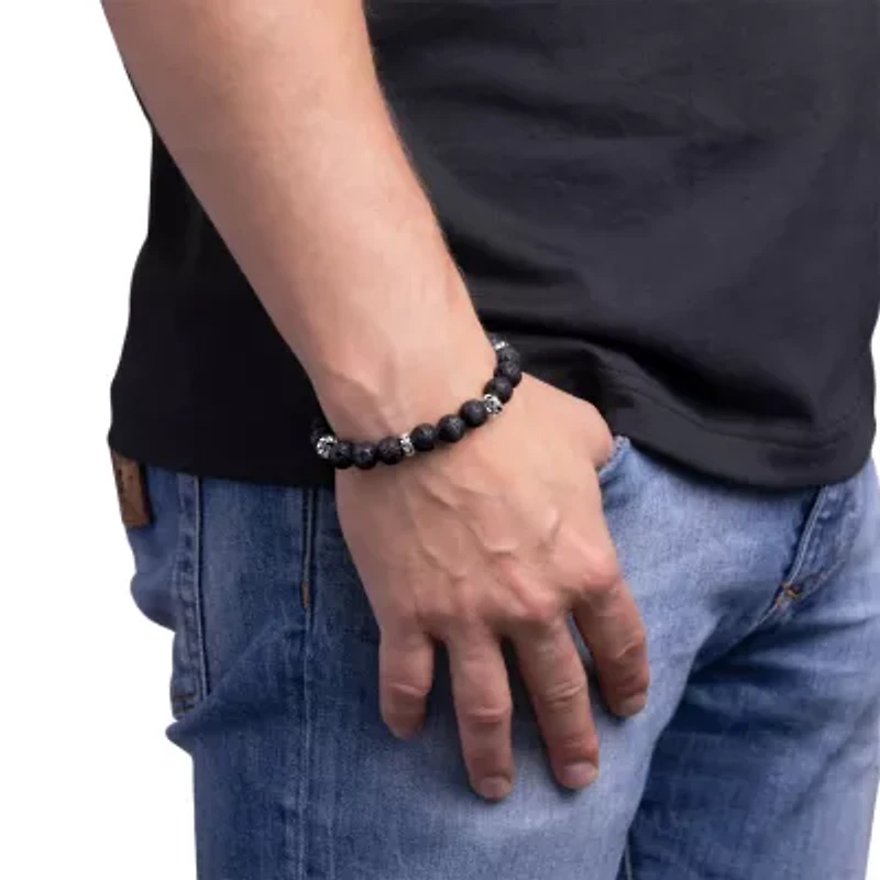 Mens Black Sterling Silver Beaded Bracelet