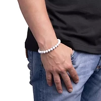 Mens White Howlite Sterling Silver Beaded Bracelet