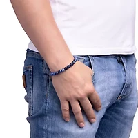 Mens Blue Agate Sterling Silver Beaded Bracelet