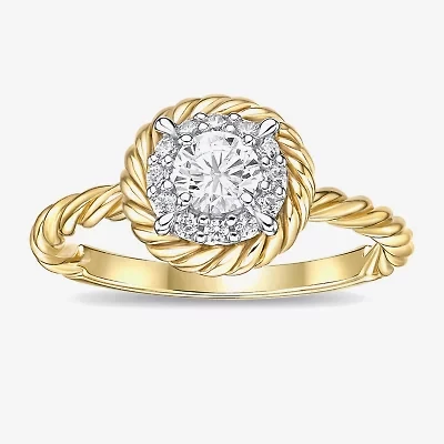 Diamonart Womens Cubic Zirconia 14K Gold Over Silver Round Halo Engagement Ring