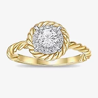 Diamonart Womens Cubic Zirconia 14K Gold Over Silver Round Halo Engagement Ring