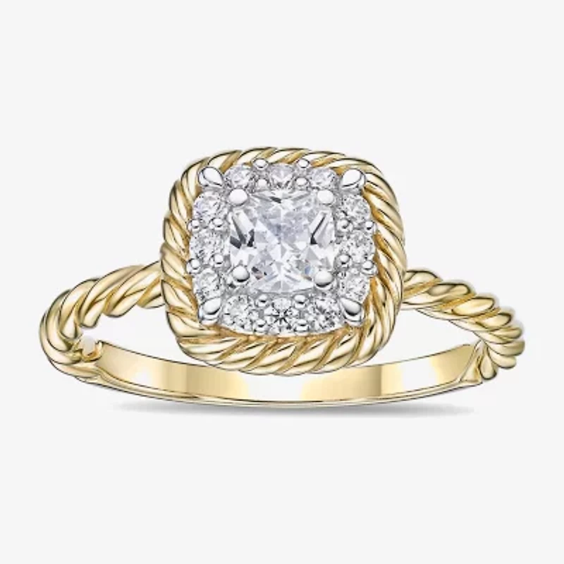 Diamonart Womens Cubic Zirconia 14K Gold Over Silver Square Halo Engagement Ring