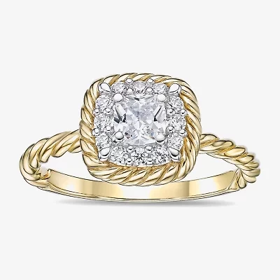 Diamonart Womens Cubic Zirconia 14K Gold Over Silver Square Halo Engagement Ring