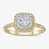 Diamonart Womens Cubic Zirconia 14K Gold Over Silver Square Halo Engagement Ring