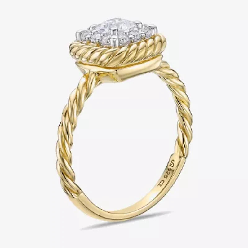 Diamonart Womens Cubic Zirconia 14K Gold Over Silver Square Halo Engagement Ring