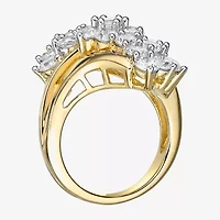 DiamonArt® Womens White Cubic Zirconia 14K Gold Over Silver Cluster Cocktail Ring