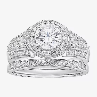DiamonArt® Womens White Cubic Zirconia Sterling Silver Bridal Set