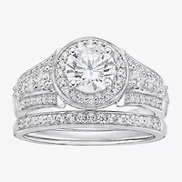 DiamonArt® Womens White Cubic Zirconia Sterling Silver Bridal Set