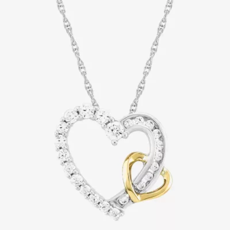 Womens White Cubic Zirconia Heart 18 Inch Pendant Necklace