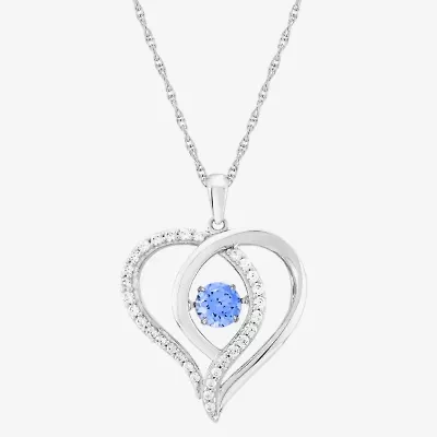 Womens Blue Cubic Zirconia Sterling Silver Heart 18 Inch Pendant Necklace