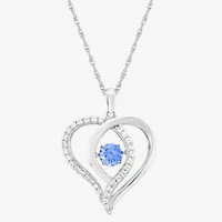 Womens Blue Cubic Zirconia Sterling Silver Heart 18 Inch Pendant Necklace