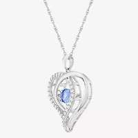 Womens Blue Cubic Zirconia Sterling Silver Heart 18 Inch Pendant Necklace
