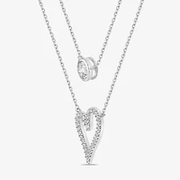 Diamonart Womens Cubic Zirconia Sterling Silver Circle Heart 18 Inch Pendant Necklace