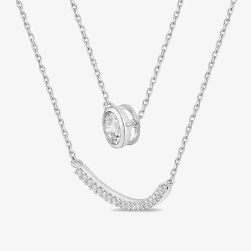 Diamonart Womens Cubic Zirconia Sterling Silver Bar Circle 18 Inch Pendant Necklace