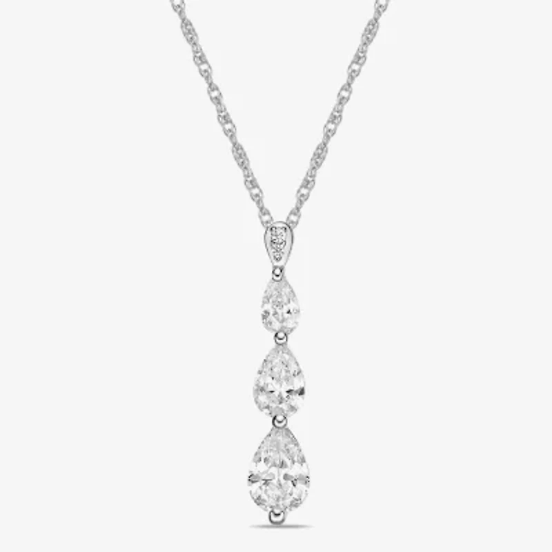 Diamonart 3-Stone Womens Cubic Zirconia Sterling Silver Pear 18 Inch Pendant Necklace