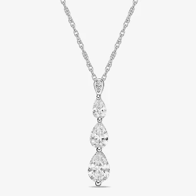 Diamonart 3-Stone Womens Cubic Zirconia Sterling Silver Pear 18 Inch Pendant Necklace