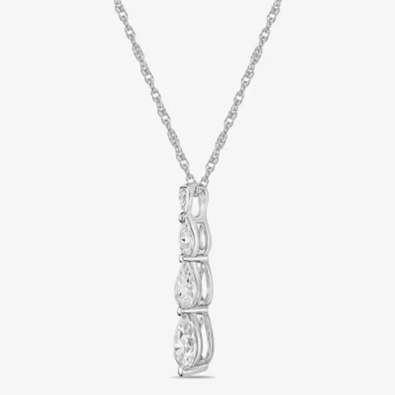 Diamonart 3-Stone Womens Cubic Zirconia Sterling Silver Pear 18 Inch Pendant Necklace