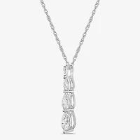 Diamonart 3-Stone Womens Cubic Zirconia Sterling Silver Pear 18 Inch Pendant Necklace