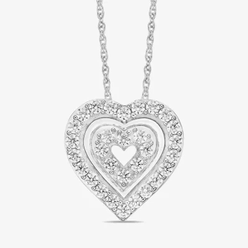 Diamonart Womens White Cubic Zirconia Sterling Silver Heart 18 Inch Pendant Necklace