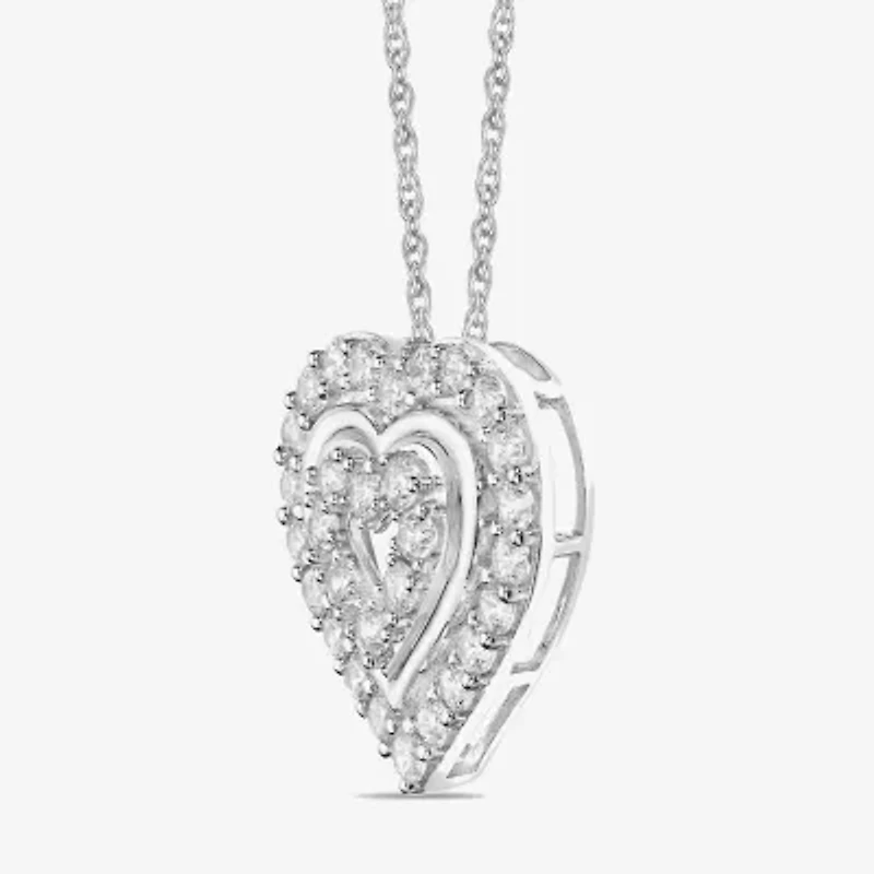 Diamonart Womens White Cubic Zirconia Sterling Silver Heart 18 Inch Pendant Necklace