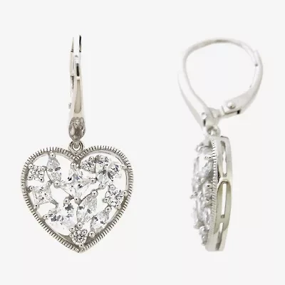 Diamonart Womens Cubic Zirconia Sterling Silver Heart Drop Earrings